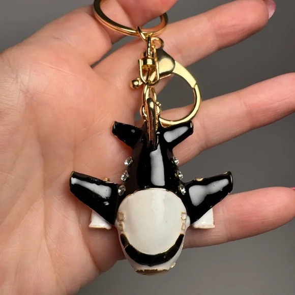 Black & White Private Jet Bag Charm/Keychain | Gold Accents | Travel Accessory - Picture 3 of 6